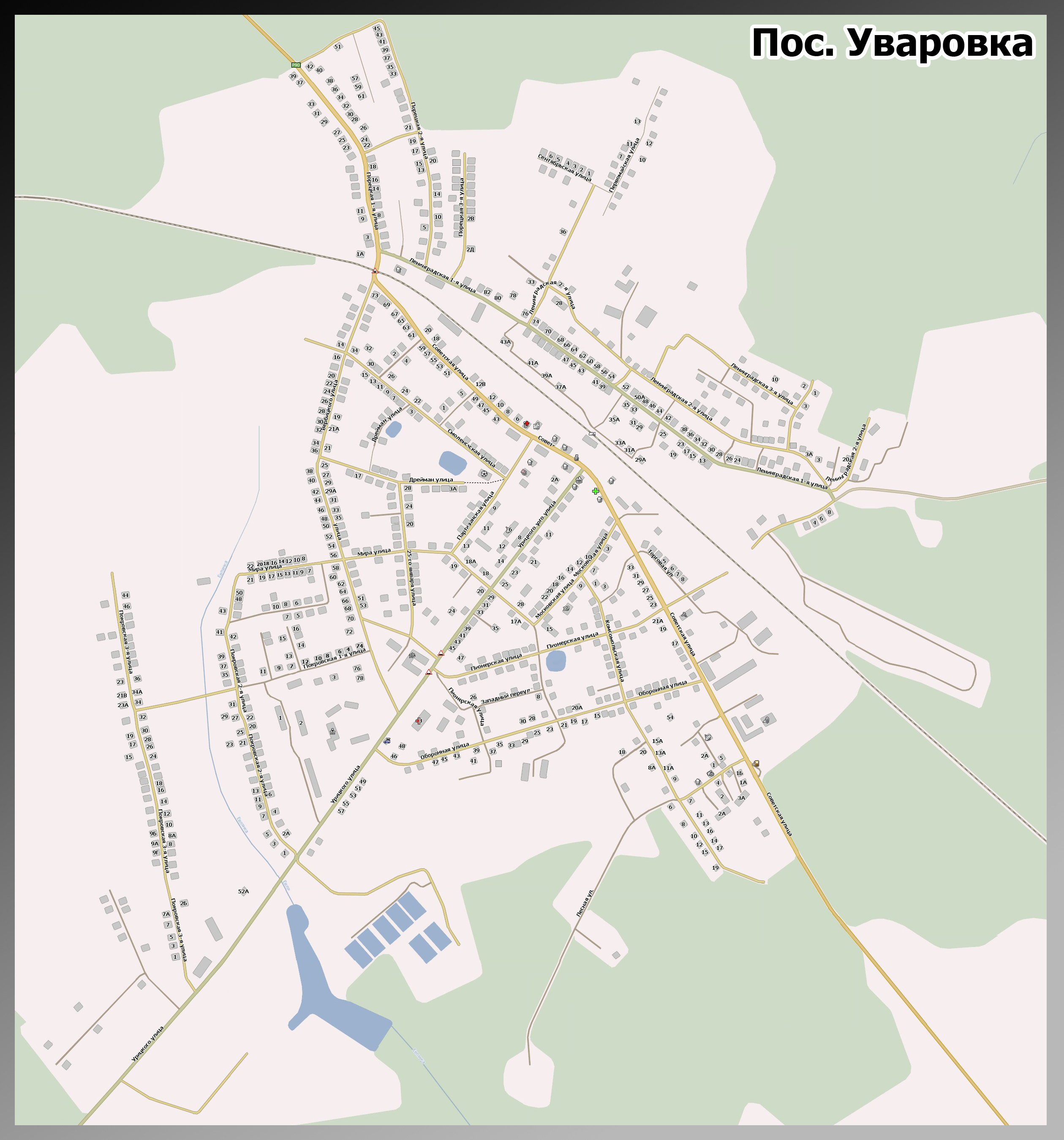 Подробная карта поселка Уваровка Можайского района